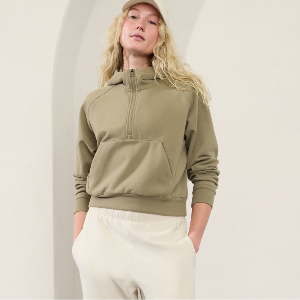 Athleta Forever Fleece 1/2 Zip Pullover Olive Branch